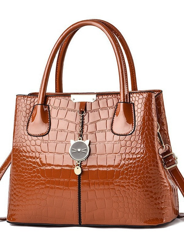 Foreign Trade Women's Bag 2025 New Texture Bright Leather Crocodile Pattern Large Capacity Handbag Trendy Fashion Western Mom Bag