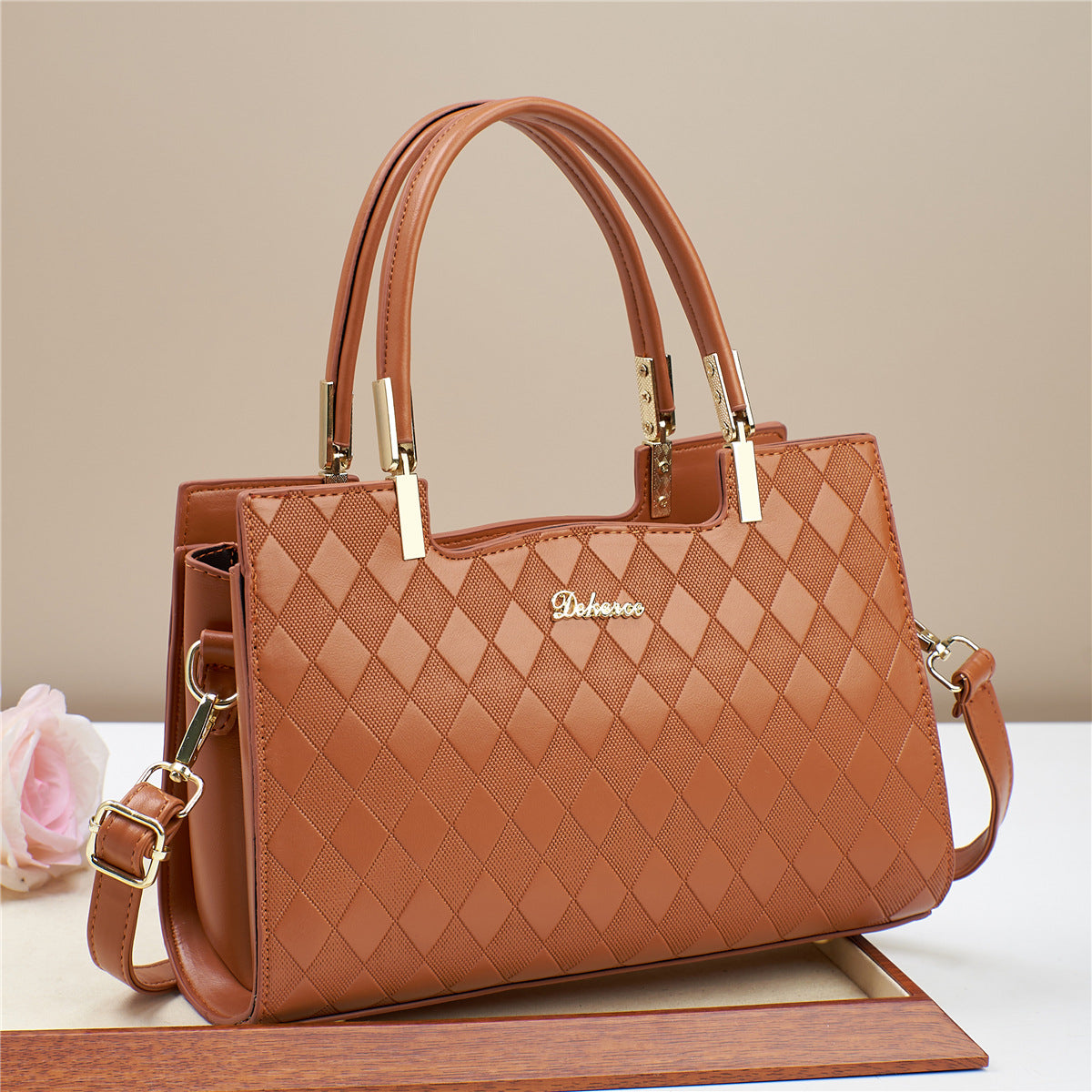 2024 New Texture Commuter Shopping Date Tote Handbag Fashion Diamond Grid Embossed Western Style Single Shoulder Women's Bag