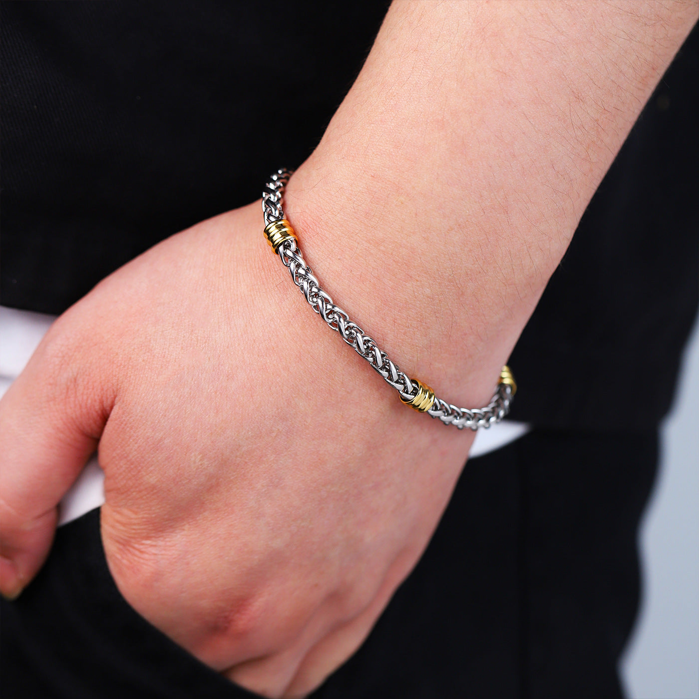 Cross border stainless steel keel chain string gold bead bracelet titanium steel long versatile necklace men's simple 5mm flower basket chain