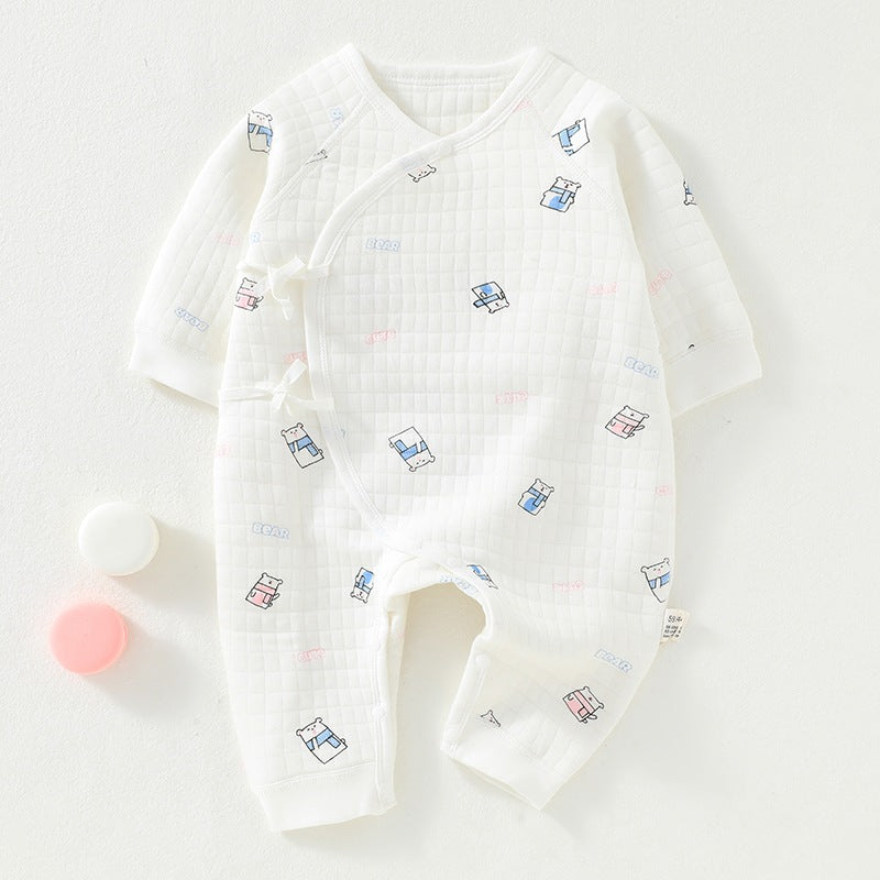 Newborn three-layer warm jumpsuit for autumn and winter, thickened initial baby clothes, pure cotton A-class baby clothes, butterfly clothes