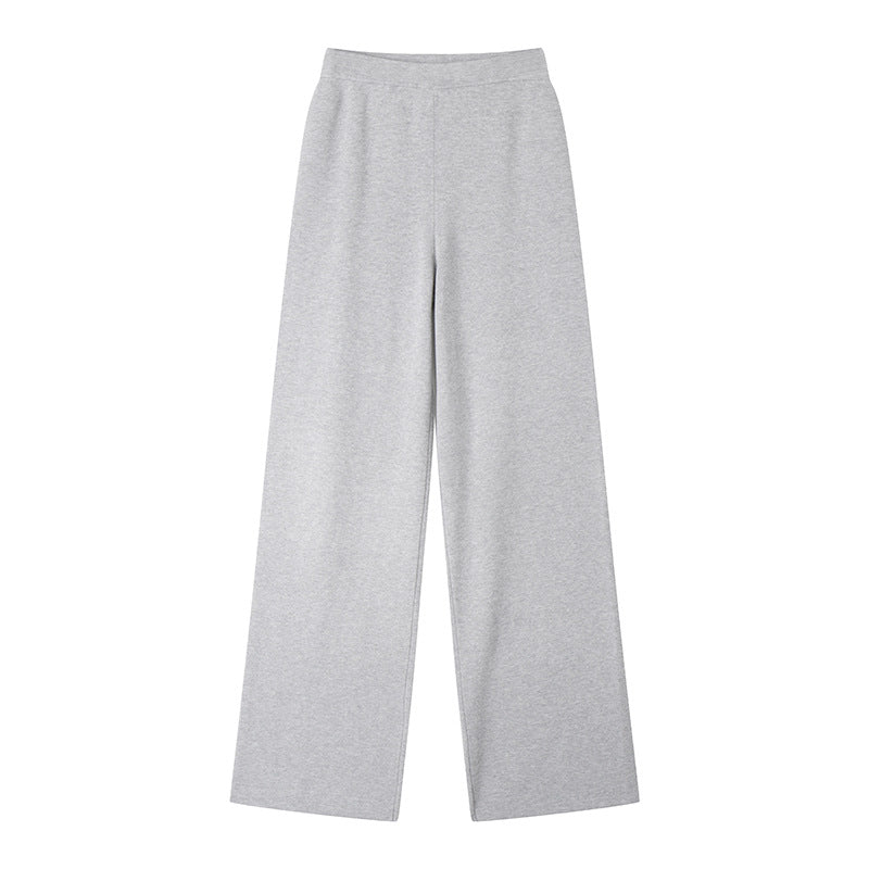 Stylish, high-quality, casual knit pants with a high waist and straight leg