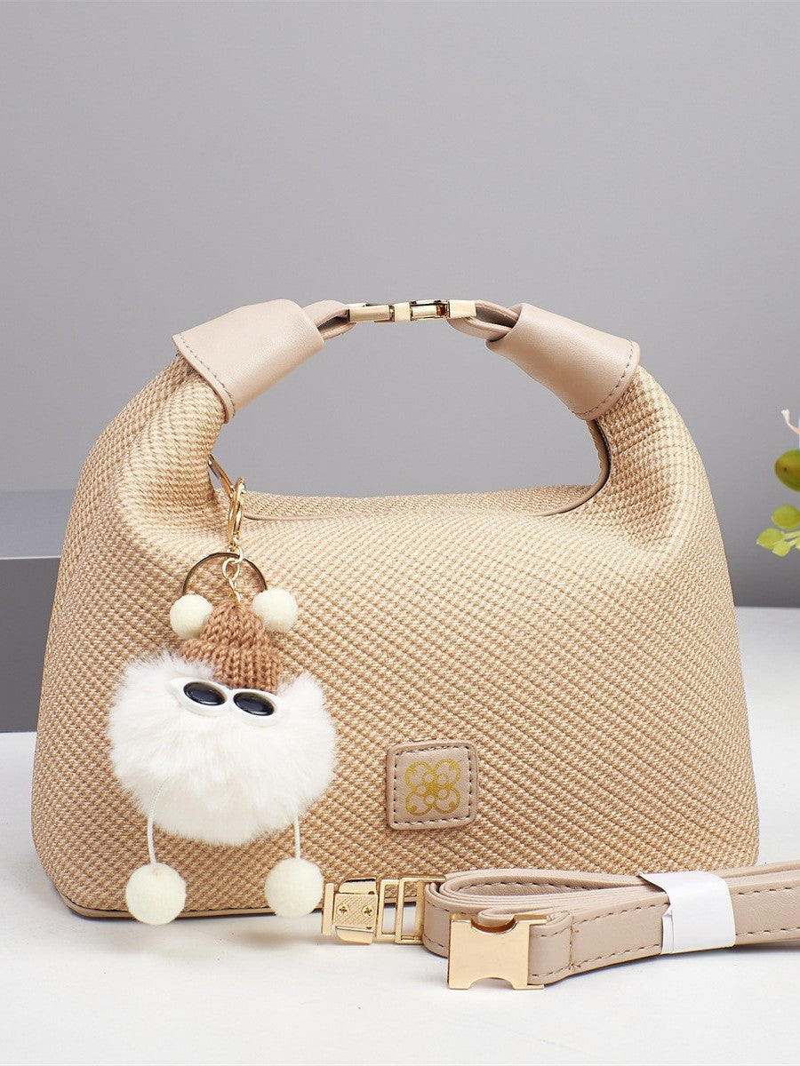 Foreign Trade Women's Bag 2025 Explosive Canvas Texture Single Shoulder Trendy Fashion Diagonal Pillow Bag Cartoon Accessories Small Square Bag