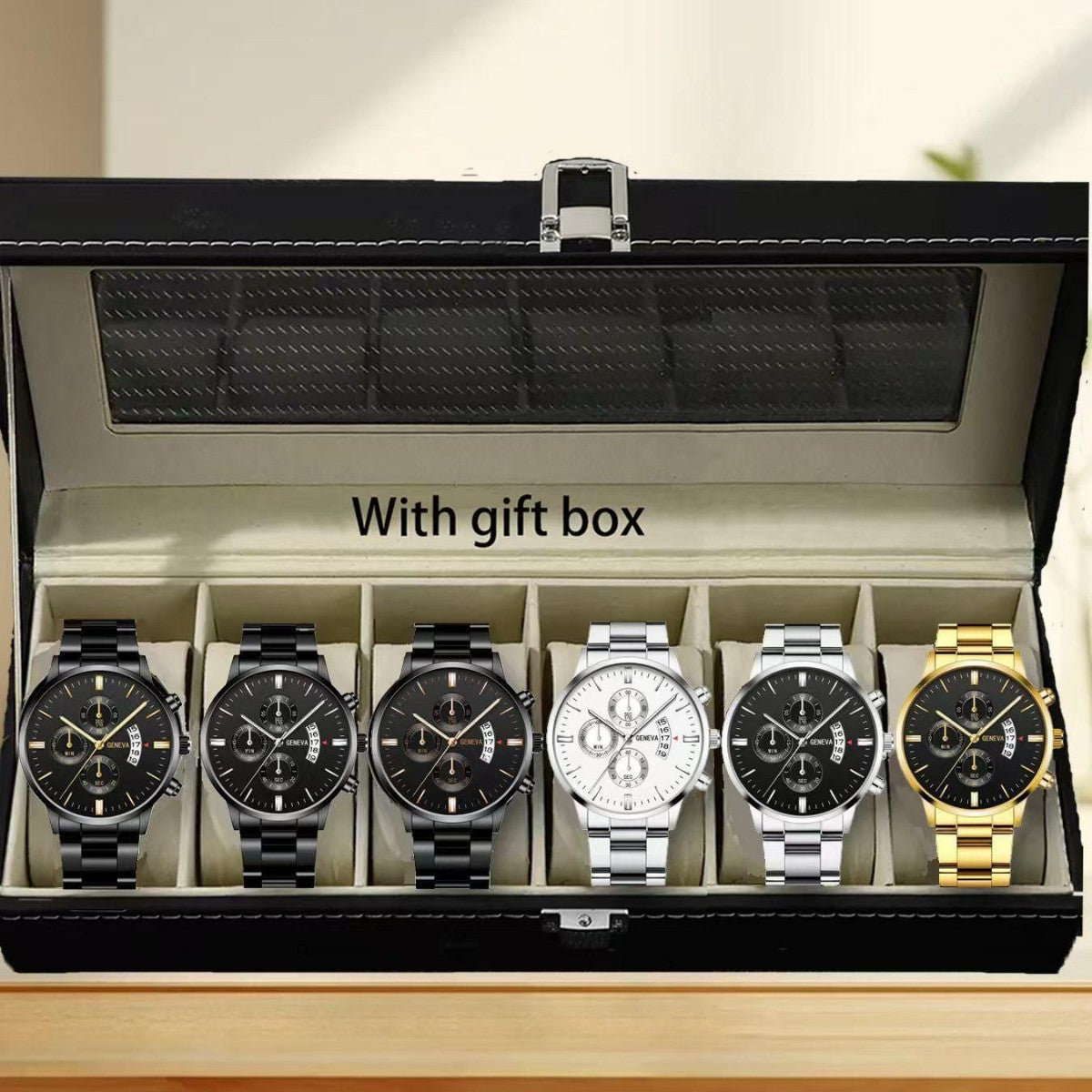 Six piece boxed watch men's steel strip fashion party party fashion watch men's gift men's gift