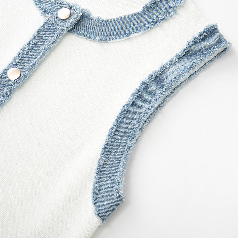 Elegant midi knit dress with round neckline, sleeveless, buttons, and pleats, high quality