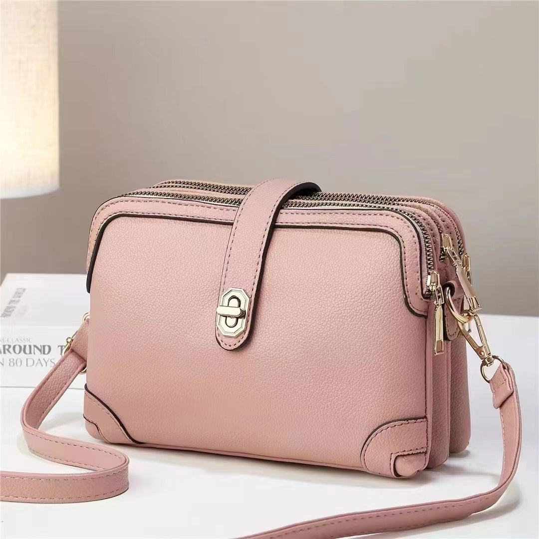Bag for women 2025 new style fresh solid color large capacity multi pocket Korean version soft leather explosive single shoulder diagonal cross small square bag