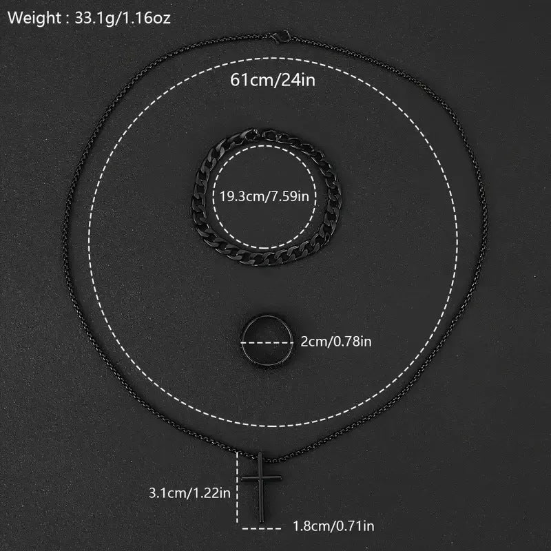 Fashionable and casual business watch+versatile cross steel strap necklace bracelet set with large dial without gift box