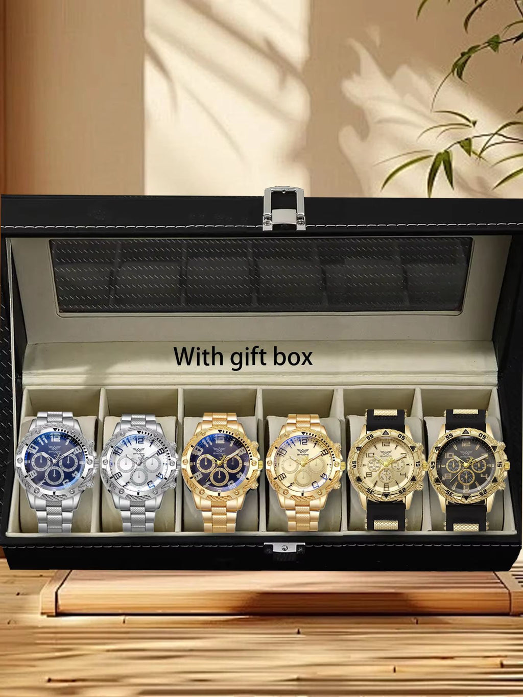 Six piece boxed watch men's steel strip fashion party party fashion watch men's gift men's gift