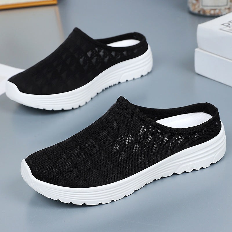 Shoes for women's summer casual shoes, cross-border plus size breathable half drag fashion versatile women's single shoes, one foot kick toe toe cap slippers