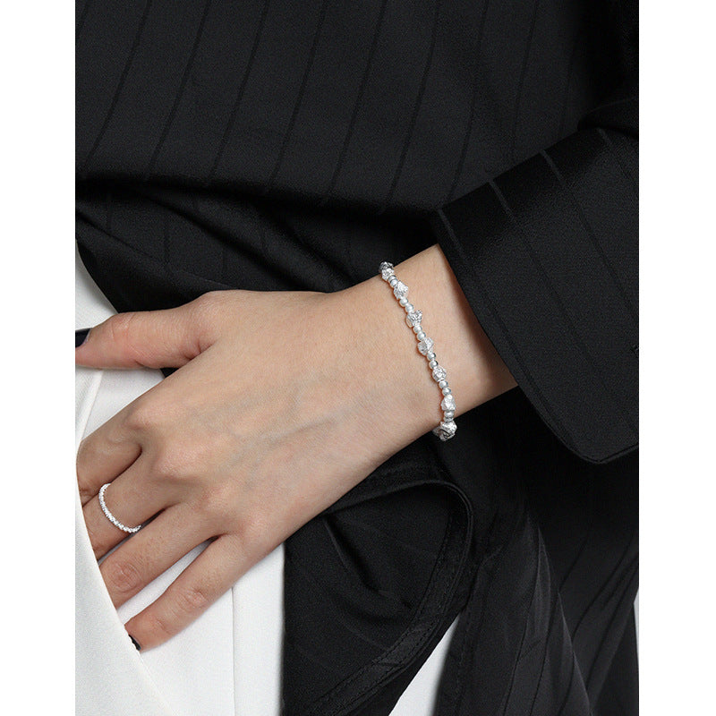 1002 Korean version of ins niche design geometric broken silver thread bead texture texture S925 sterling silver bracelet for women