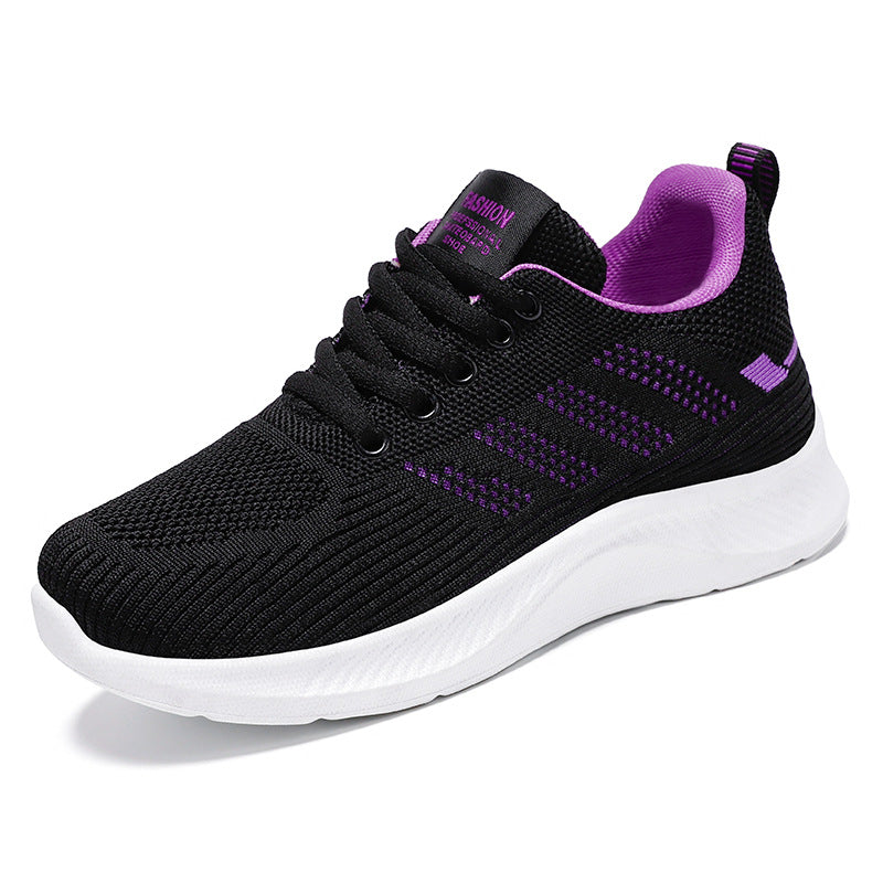 Sample customization of sports shoes, breathable and casual soft soled single shoes, fly woven mesh shoes, wholesale and distribution of student running shoes for women