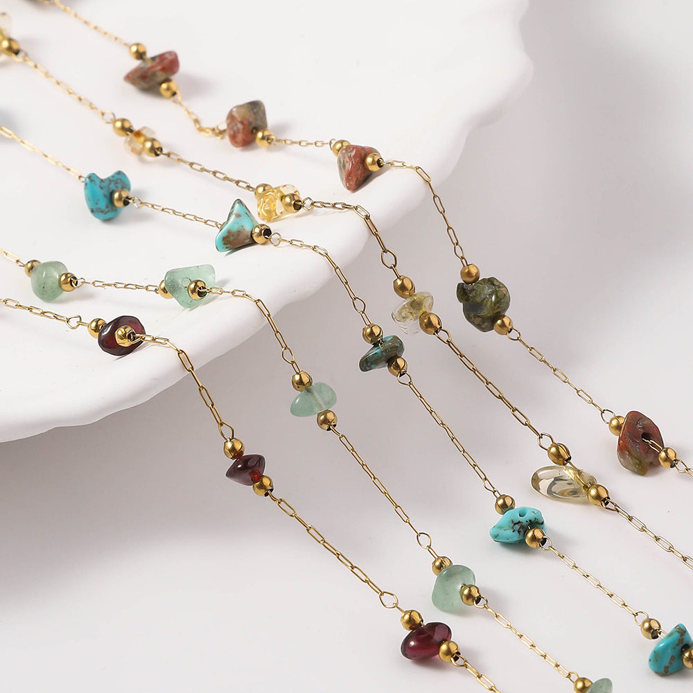 Handmade natural stone chain, DIY jewelry, chain bracelet, women's stainless steel chain, natural stone necklace, wholesale in meters