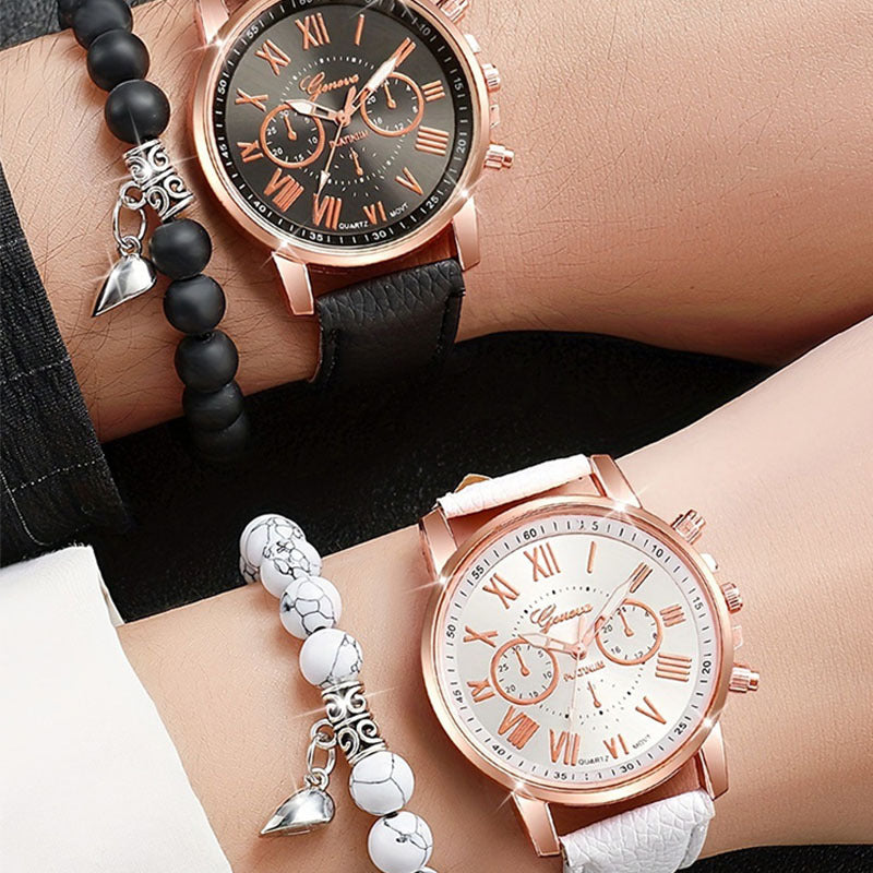 4-piece/set of popular foreign trade watch Roman pattern women's watch multi-color belt rose gold quartz couple watch
