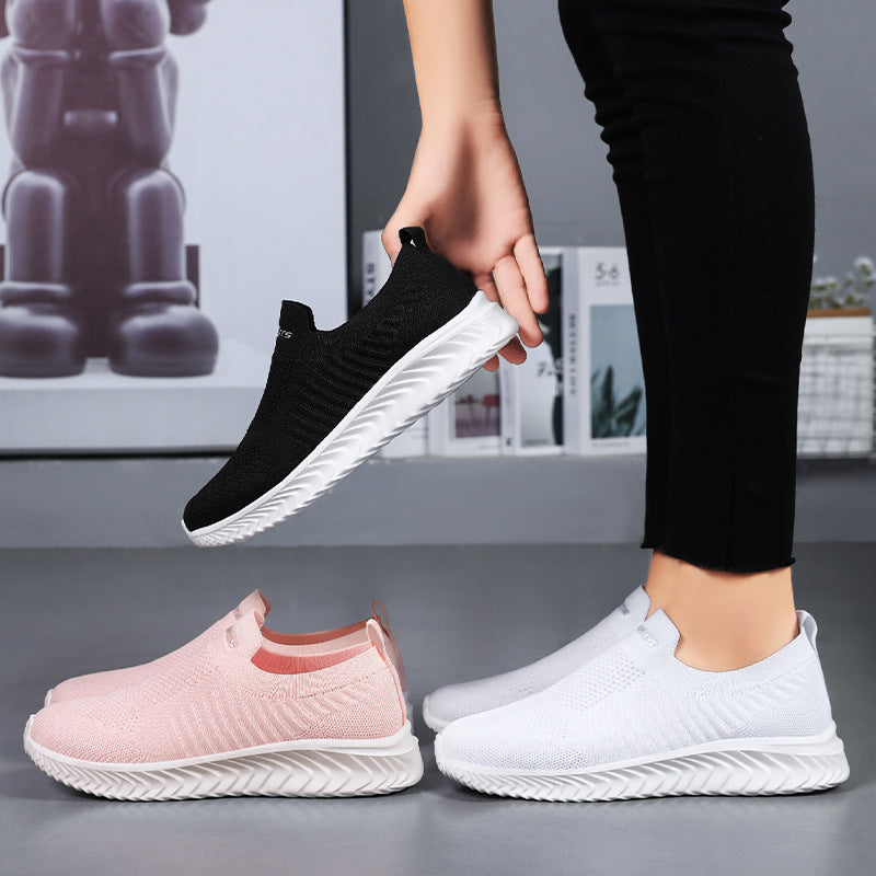 Women's shoes, mesh breathable single shoes, autumn new item, versatile and non stuffy casual shoes, cross-border one foot kick, mom's shoes