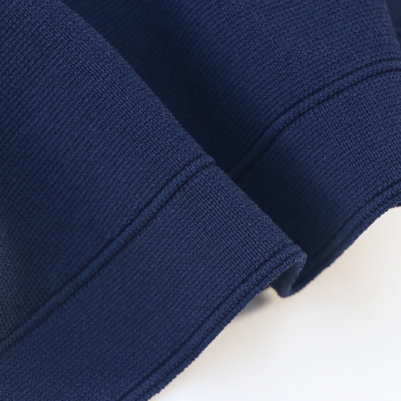 Elegant royal-colored dress with round neckline, long sleeves, A-line cut, mid-length, made from high-quality knit fabric