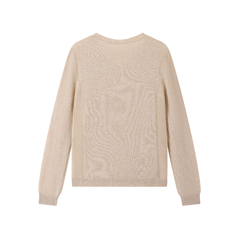 Elegant 100% cashmere sweater with V-neck and long sleeves, high quality