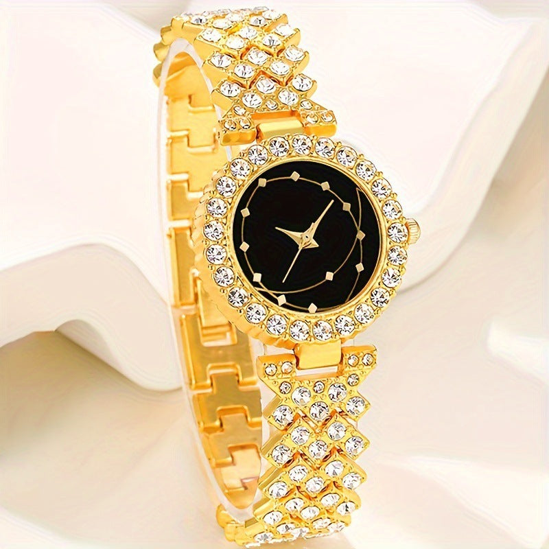 Manufacturer direct sales of new luxury full diamond bracelet watch set for women, exquisite five piece quartz watch set