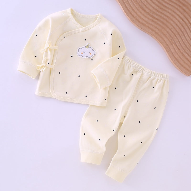 Newborn clothes Class A pure cotton spring and autumn boneless baby clothes, baby monk clothes, pajamas, underwear, lace up set 3