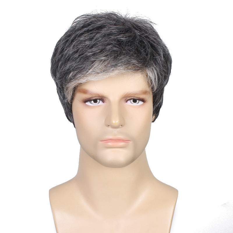 Cross border new European and American wig men's wig fluffy short hair mechanism chemical fiber headband manufacturer wholesale and hair agency