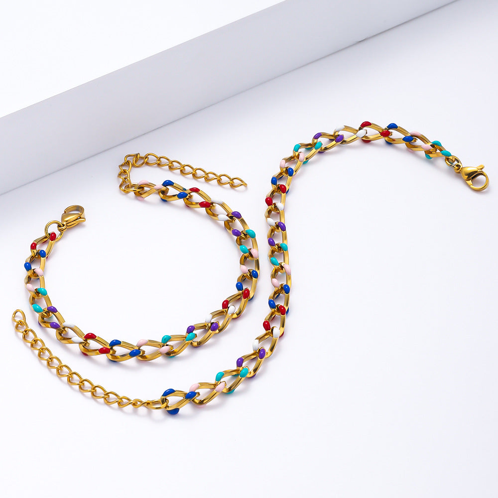 Stainless Steel Drip Oil Bracelet, European and American Cross border Versatile, Non fading, 18K Gold Plated, Women's Fashion Versatile Titanium Steel Bracelet