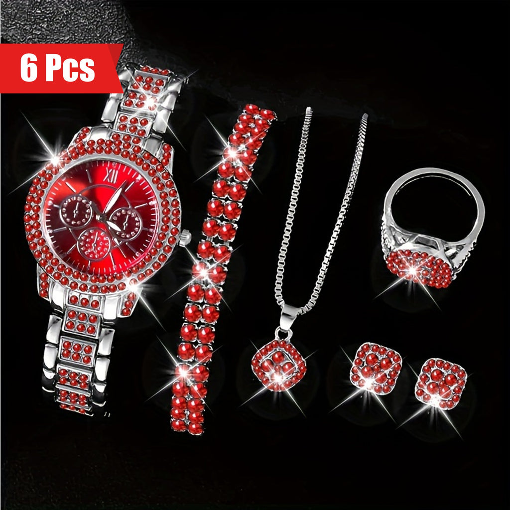 Manufacturer direct sales of new luxury full diamond bracelet watch set for women, exquisite five piece quartz watch set