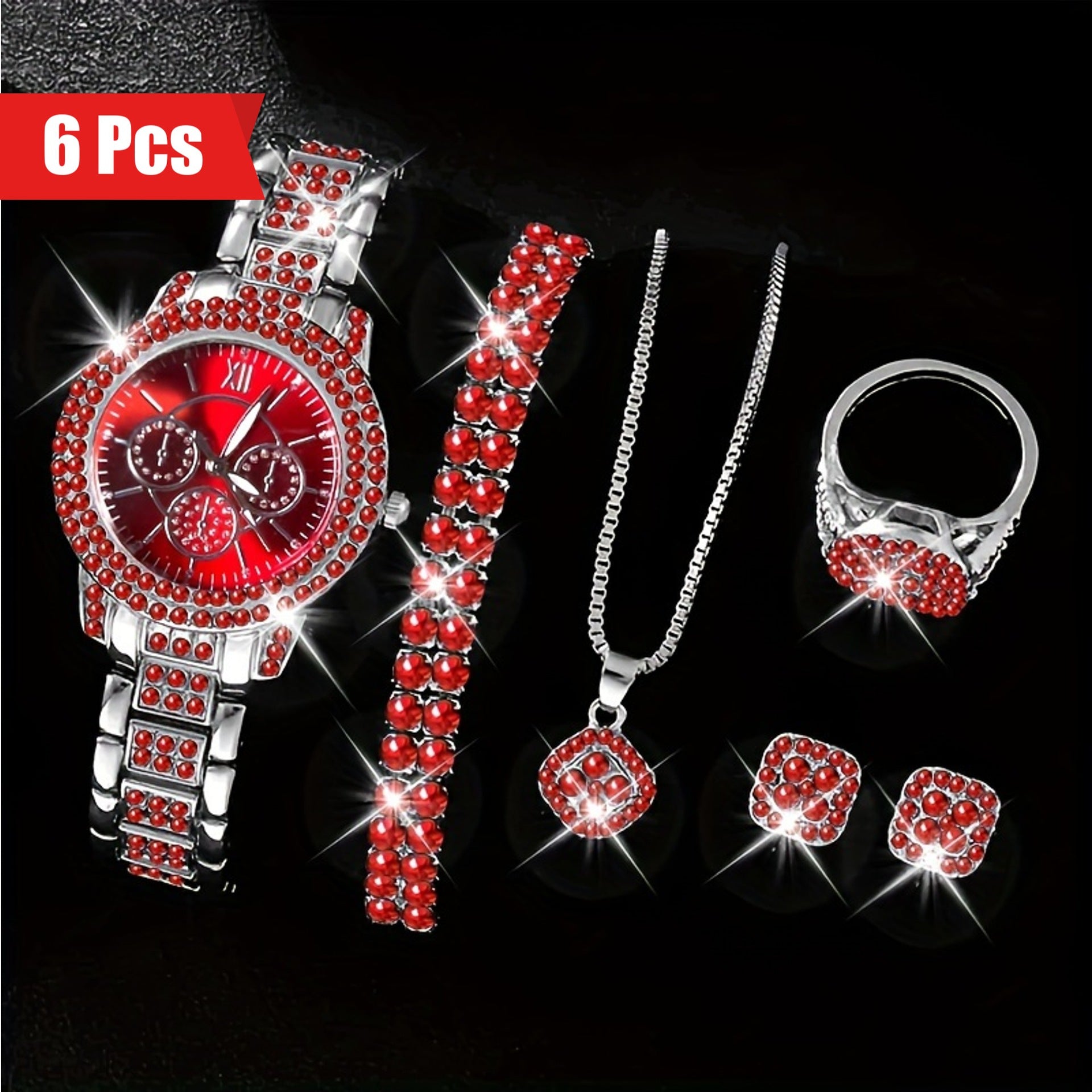 Manufacturer direct sales of new luxury full diamond bracelet watch set for women, exquisite five piece quartz watch set