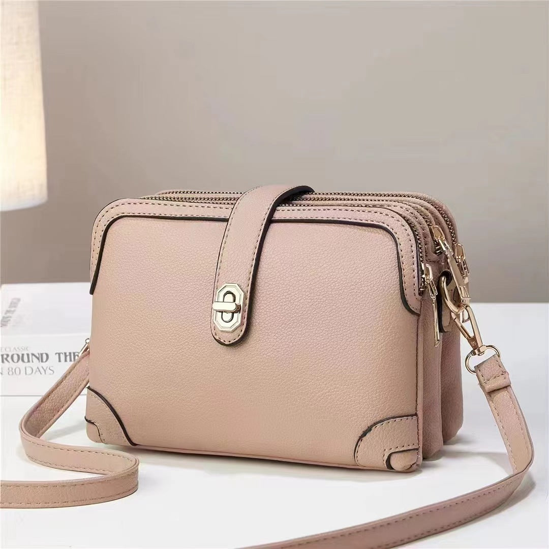 Bag for women 2025 new style fresh solid color large capacity multi pocket Korean version soft leather explosive single shoulder diagonal cross small square bag