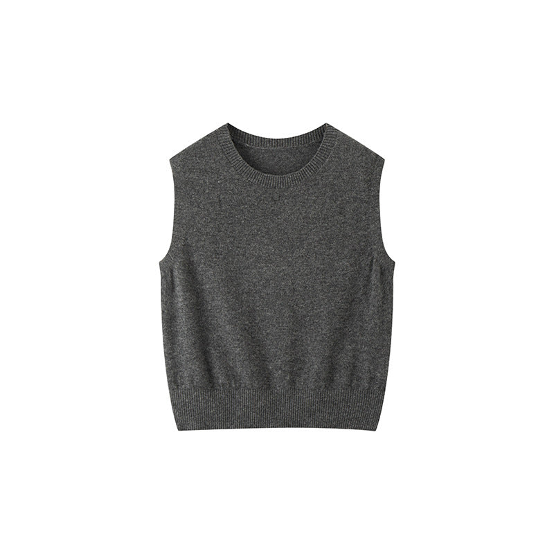 Gray sleeveless round-neck cashmere sweater