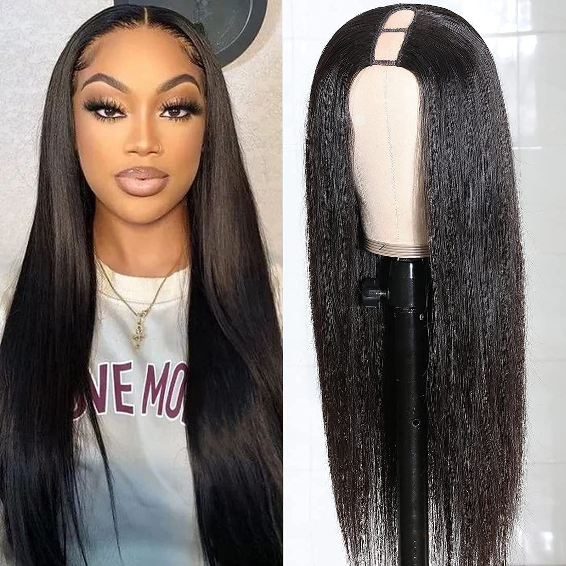 Cross border European and American U-shaped half head wig for women, long straight hair extensions, matte high-temperature silk manufacturer wholesale