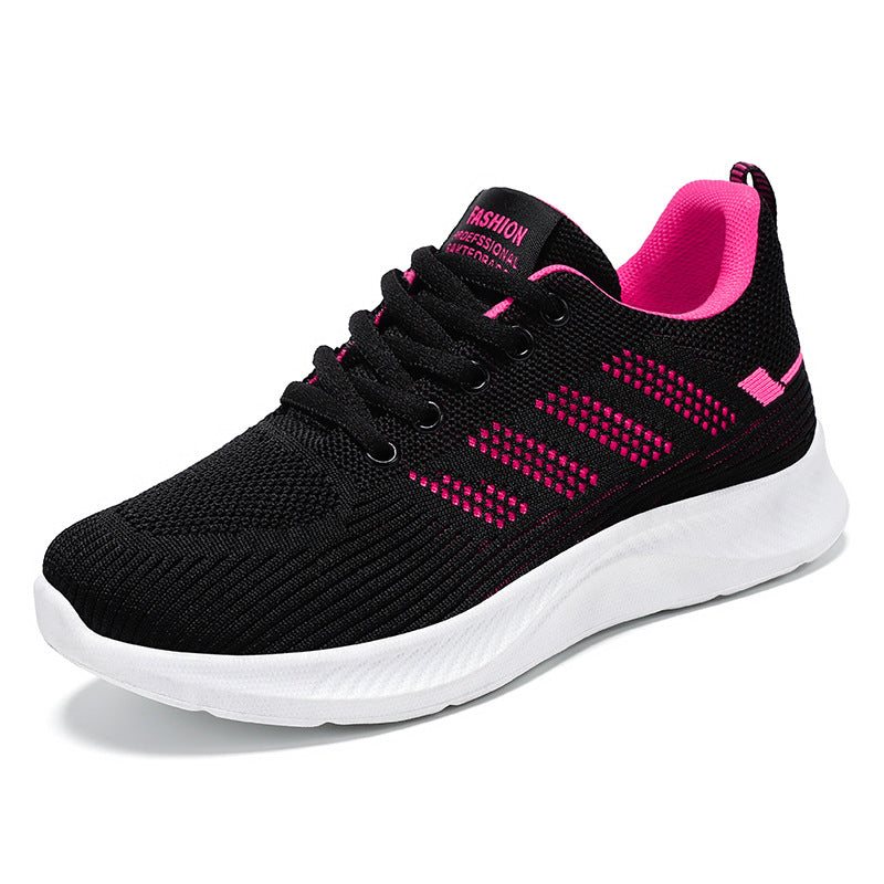 Sample customization of sports shoes, breathable and casual soft soled single shoes, fly woven mesh shoes, wholesale and distribution of student running shoes for women