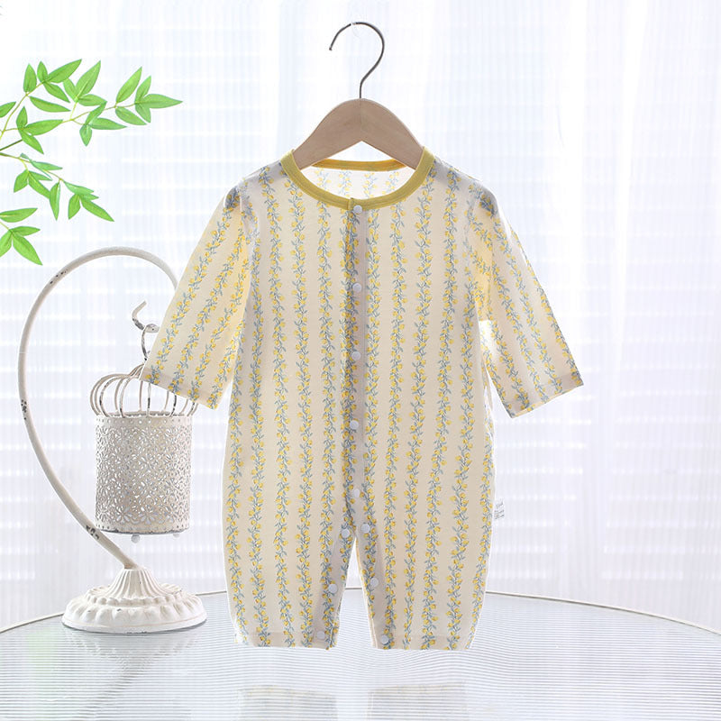 Baby jumpsuit summer thin A-level ice Doraemon Yukos Tencel newborn baby crawling suit closed Ha