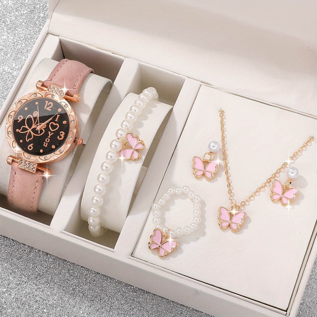 New style dithering sound explosive women's watch Fashion personality simple watch Butterfly pearl belt watch set