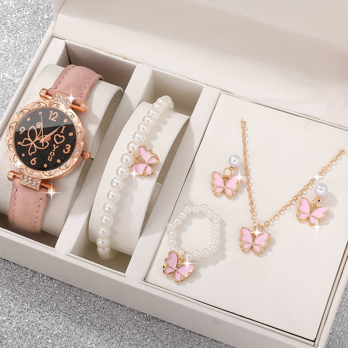 New style dithering sound explosive women's watch Fashion personality simple watch Butterfly pearl belt watch set