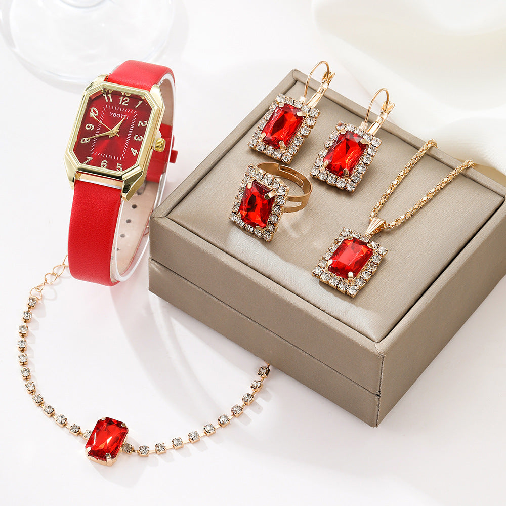 New Square Roman Watch Gemstone Bracelet Set Square Belt Watch+Square Gemstone Bracelet Set