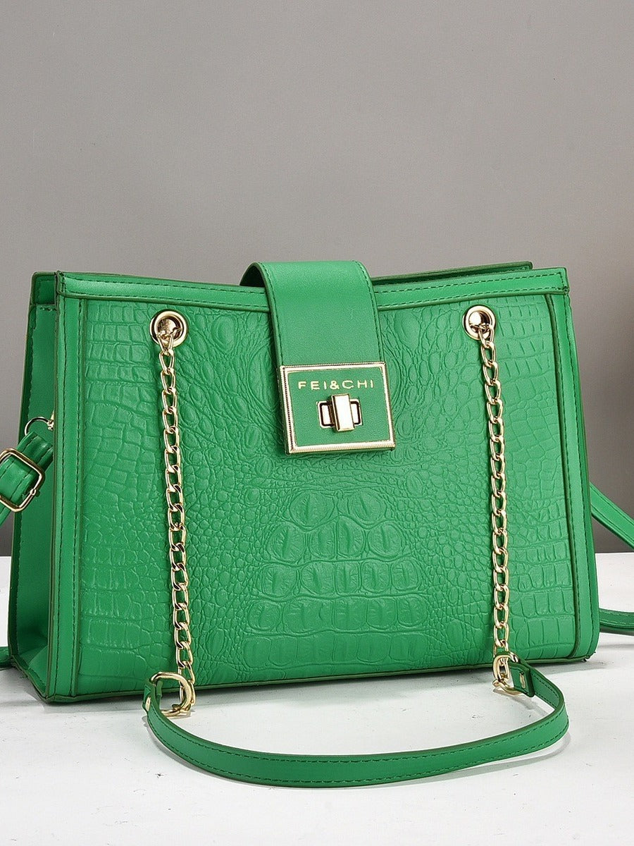 Cross border large bag 2024 new trend, large capacity embossed crocodile pattern single shoulder handbag, simple tote bag for women