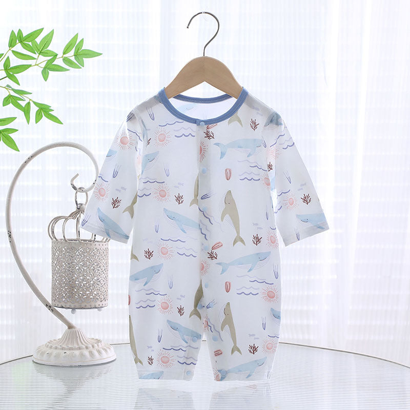 Baby jumpsuit summer thin A-level ice Doraemon Yukos Tencel newborn baby crawling suit closed Ha
