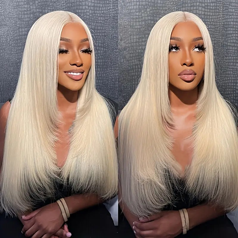 Amazon Cross border Foreign Trade European and American Fashion Light Gold African Hot Selling Front Lace Middle Split Straight Hair Wig Headset