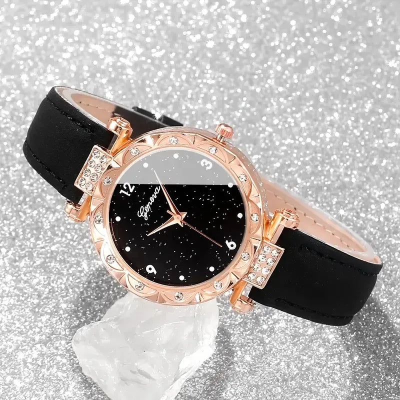 Ladies' Watch 5-piece Set Luxury rhinestone Ladies' Fashion Elegant Watch Quartz Watch Girls' Watch Bracelet Gift