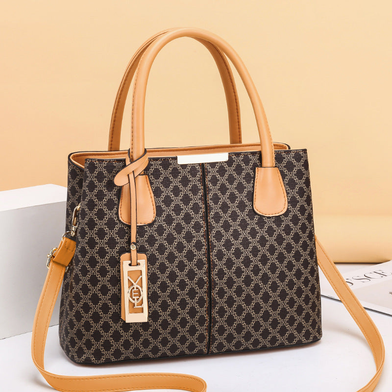 2025 New Fashionable Printed Handbag for Women, Korean Version, Middle aged Mom Bag, Single Shoulder Crossbody Bag, One Piece Hair Collection