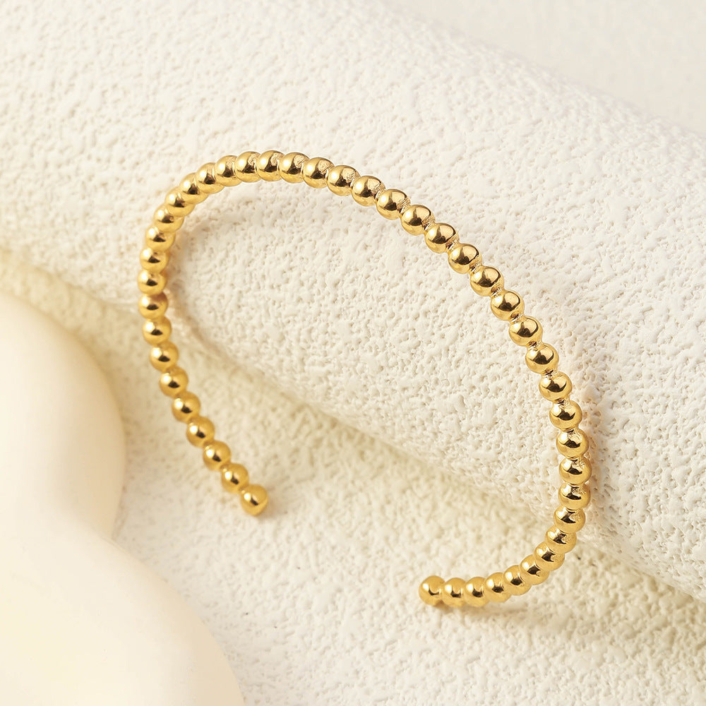 2025 Titanium Steel Round Bead Open Bracelet Simple Jewelry Korean Style Trendy Handmade Women's 18K Gold Plated Stainless Steel Bracelet