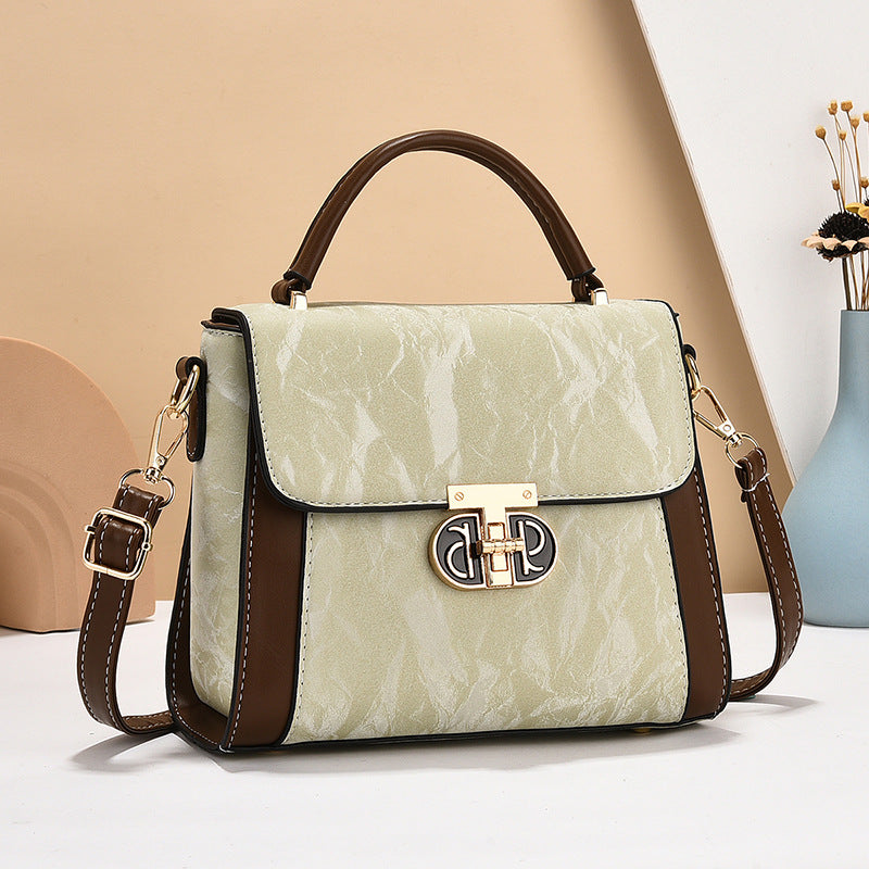 2024 New Korean Fashion Trendy Lock Lock Design, Small Square Bag with High Texture and Color Contrast for Women, One Piece Hair Replacement