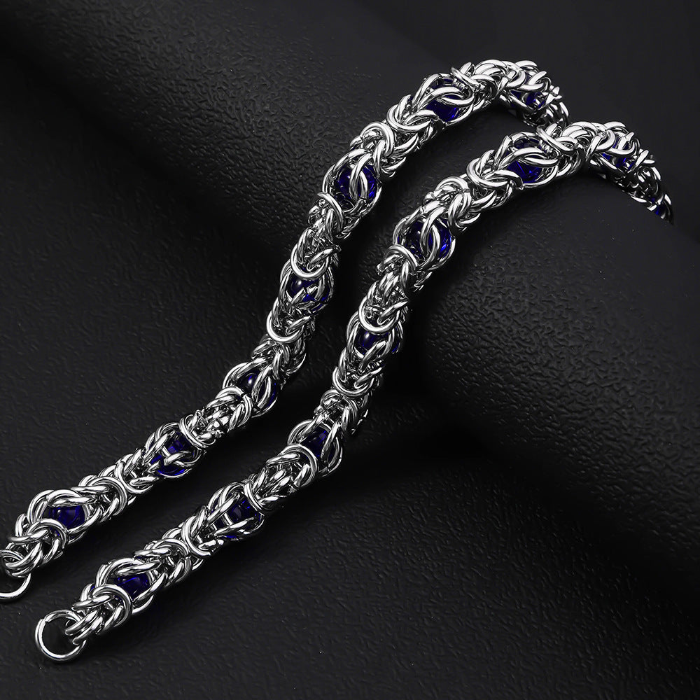 Cross border hot selling stainless steel bracelet, high-end sapphire handmade bracelet, European and American men's titanium steel bracelet accessories wholesale