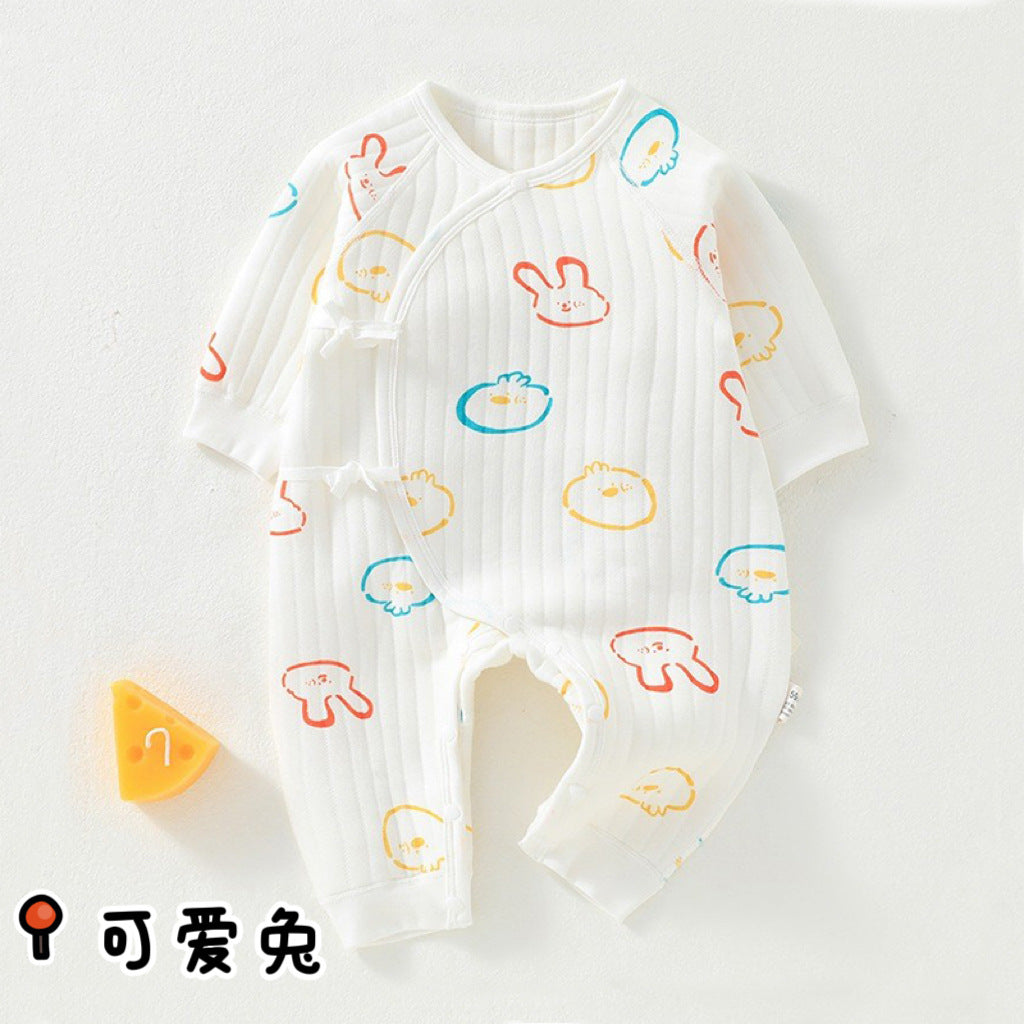 Newborn three-layer warm jumpsuit for autumn and winter, thickened initial baby clothes, pure cotton A-class baby clothes, butterfly clothes
