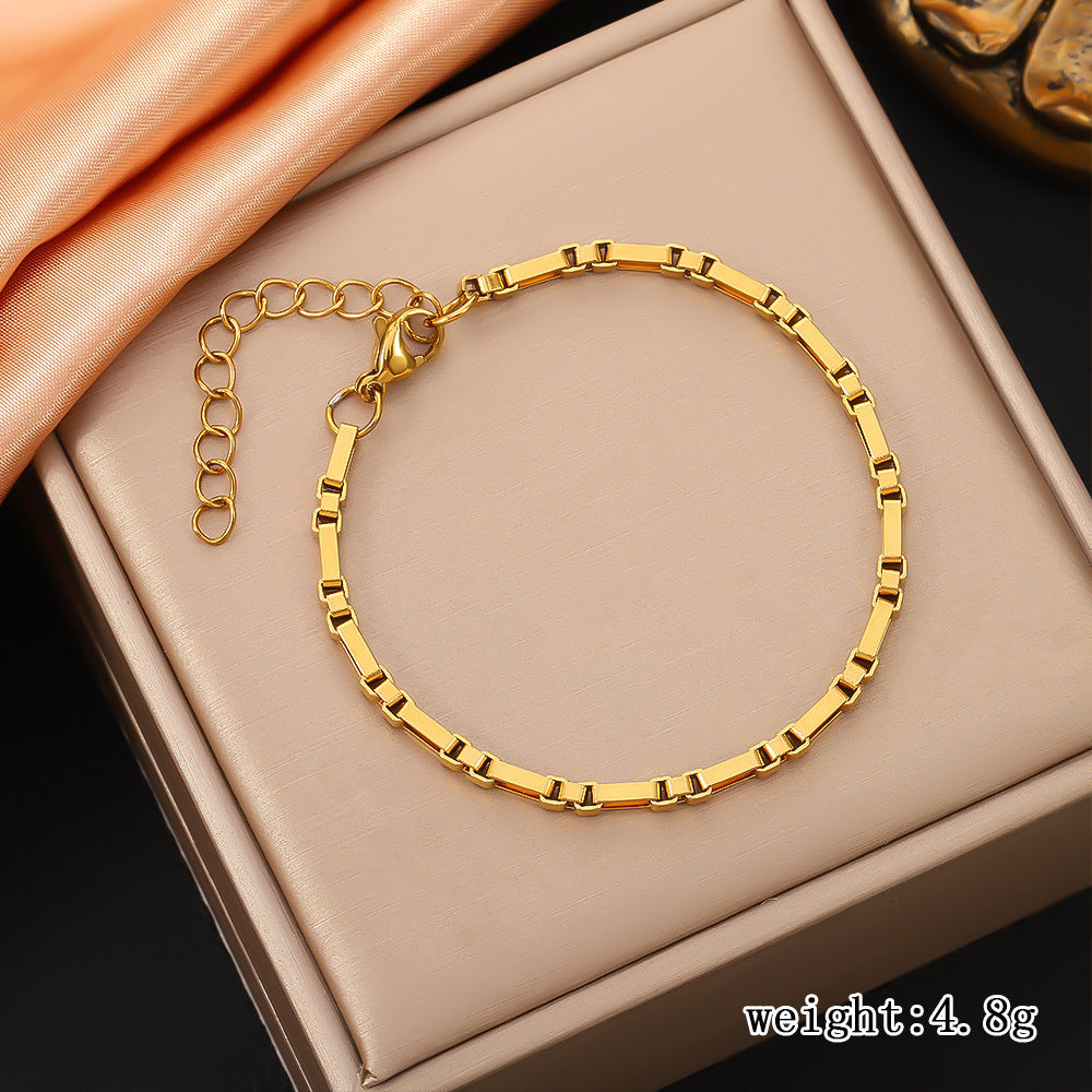 Stainless steel box chain necklace cross-border women's Instagram style fashionable collarbone chain vacuum plated 18K gold titanium steel bracelet