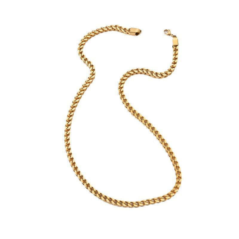 Stainless steel reversible chain necklace, hot selling cross-border in Europe and America, woven chain with four sided grinding, men's Cuban chain, titanium steel necklace