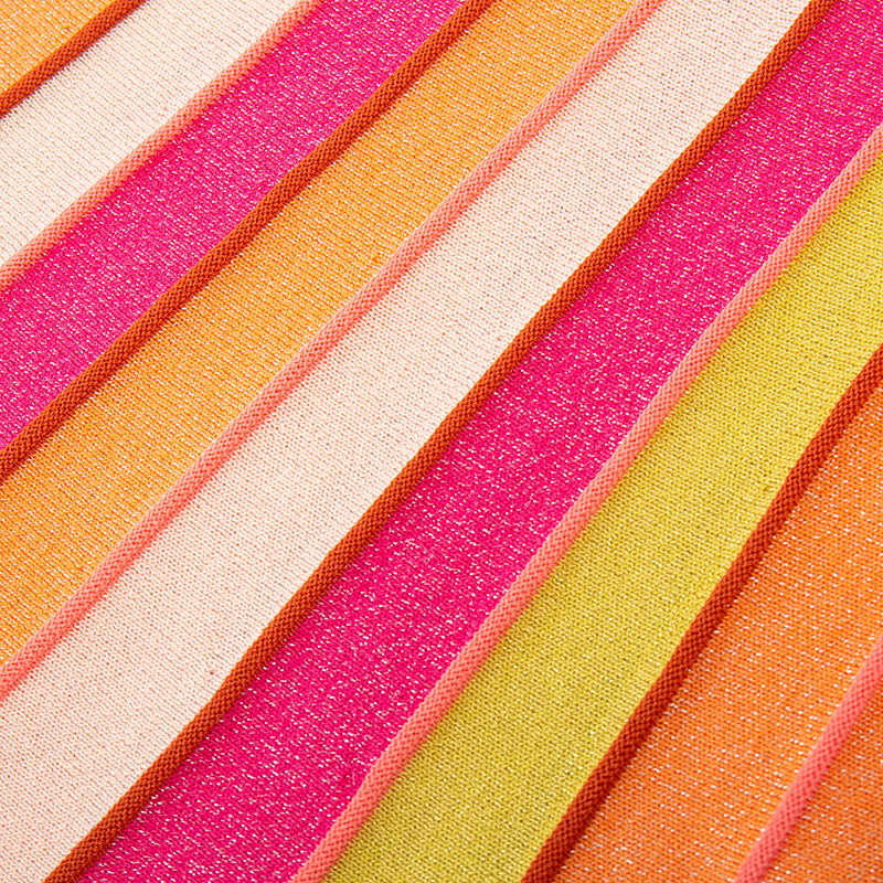 Elegant, fitted, sleeveless, mid-length, striped dress made from high-quality knit fabric