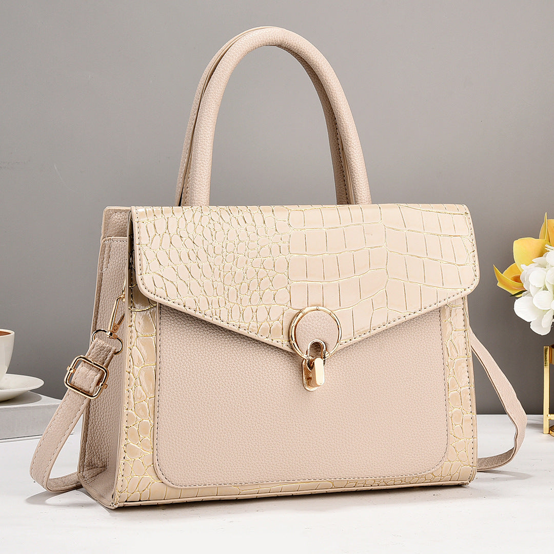 2024 new crocodile patterned contrasting tote women's bag with stylish texture and large capacity trendy single shoulder handbag