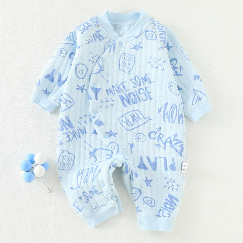 Baby three-layer warm jumpsuit newborn clothes pure cotton A-class baby autumn and winter warm clothes jumpsuit crawling clothes