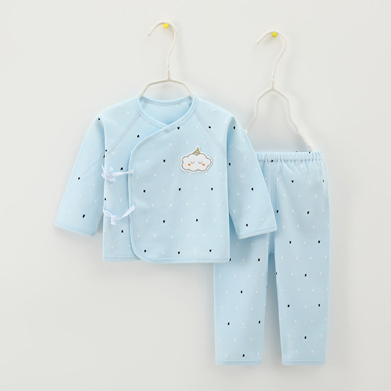 Newborn clothes 0-3 months pure cotton spring and autumn style boneless baby monk clothes pajamas baby underwear lace up set 6