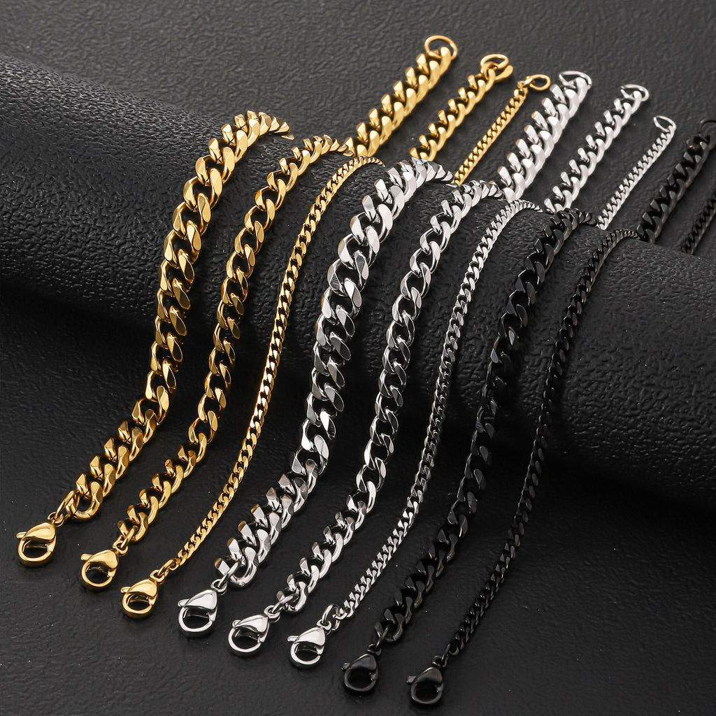 Stainless Steel Six Side Grinding Bracelet Hot Sale Cross Border Male Fashion Simple Cuban Bracelet Gold Plated 18K Titanium Steel Bracelet