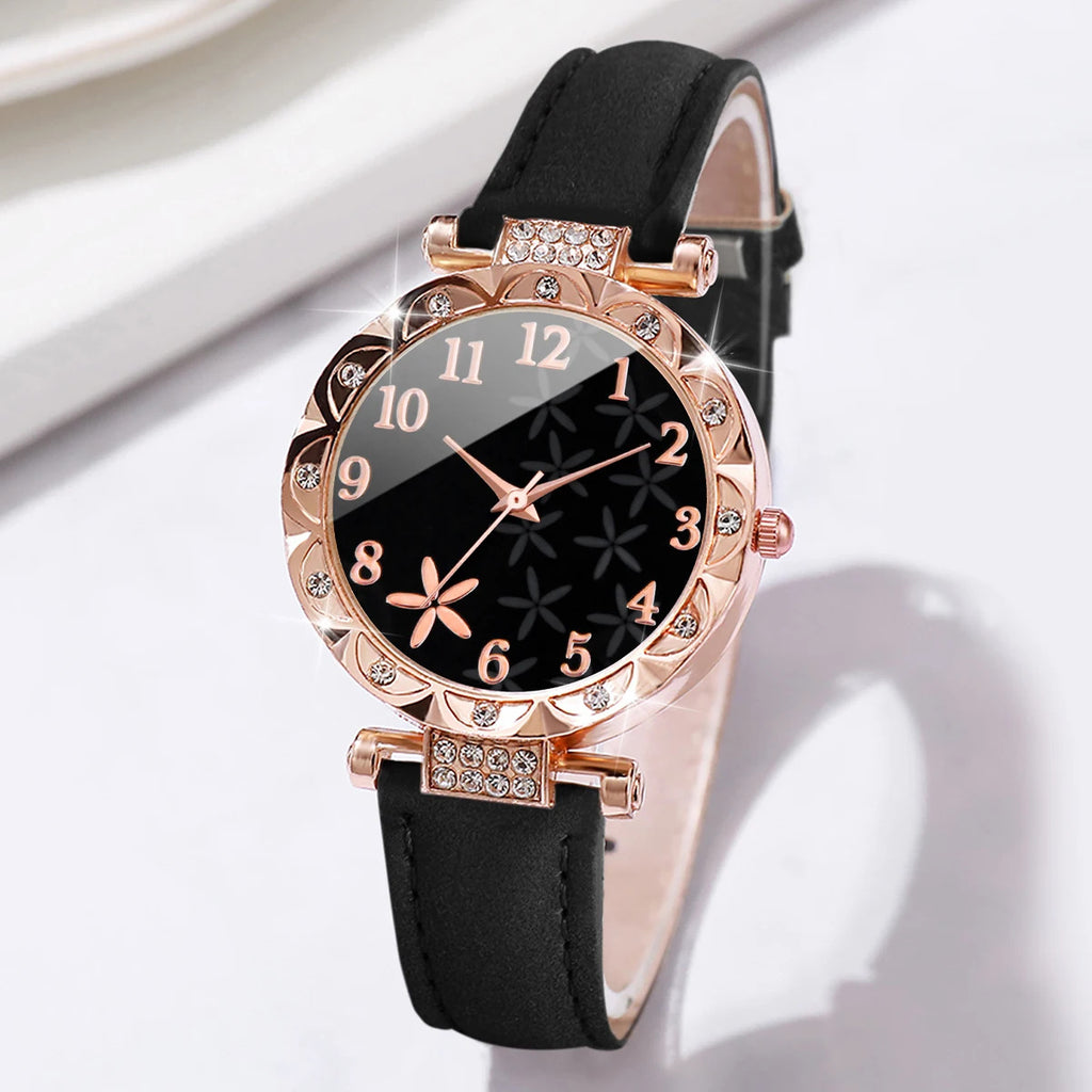 Cross border hot selling women's black starfish pattern dial women's watch ins style fashionable women's quartz watch+bracelet